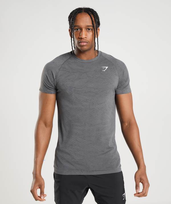 Panske Tricka Gymshark Geo Seamless Siva Čierne Siva | ZY5627980
